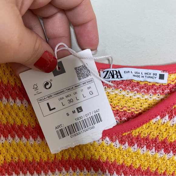 ✨NWT Zara Orange Yellow Striped Jacquard Crochet Knit Midi Dress Size Large - Picture 6 of 12